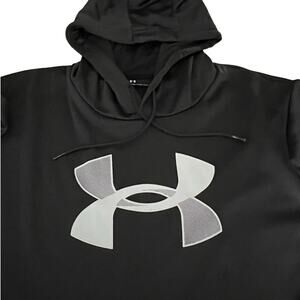 Under Armour Black White Logo Pullover Drawstring Hoodie Loose Fit XL Sweatshirt